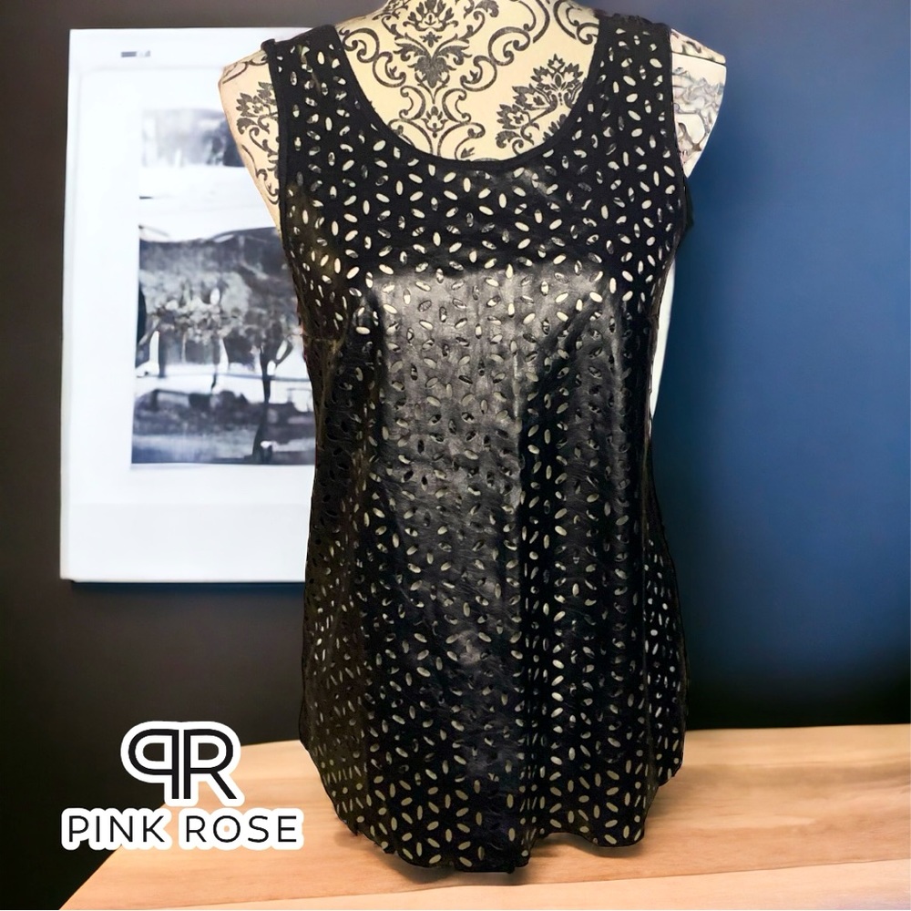 PINK ROSE Women’s tank with floral cut outs- Small